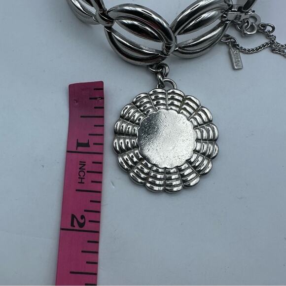 Monet Medallion Bracelet Silver tone Vintage Retro Chunky Maximalism Statement - Picture 3 of 10